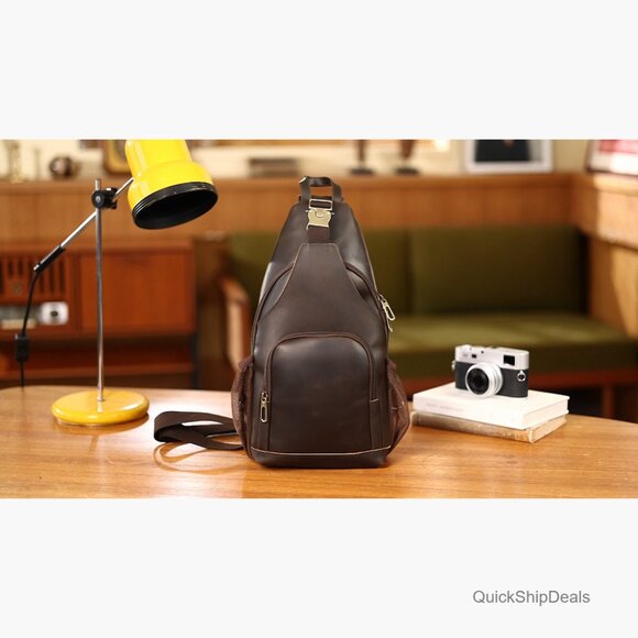 Full Grain Leather Anti Theft Sling Crossbody Backpack Daypack main image 6